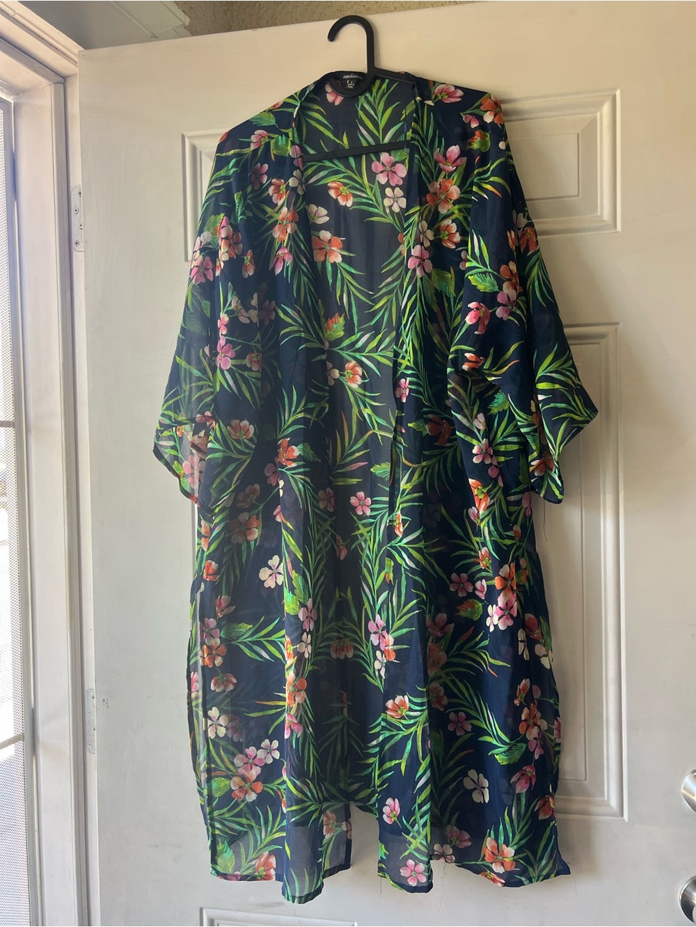 Ambiance Navy Floral Swim Coverup with Green Leaves and Pink Flowers